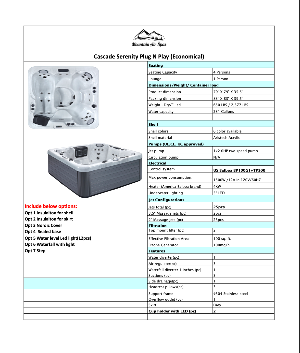 Cascade Serenity | 5 Person Plug & Play Spa- w/Lounge